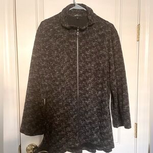 Yoshi Black Tweed Swing Jacket zippered with stand up collar and side pockets XL